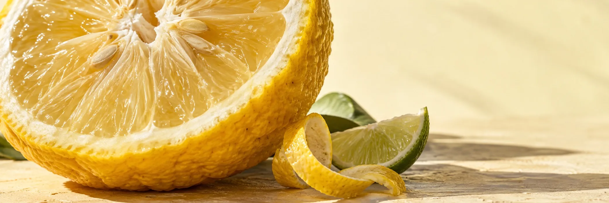 Studio close-up of halved yuzu citrus